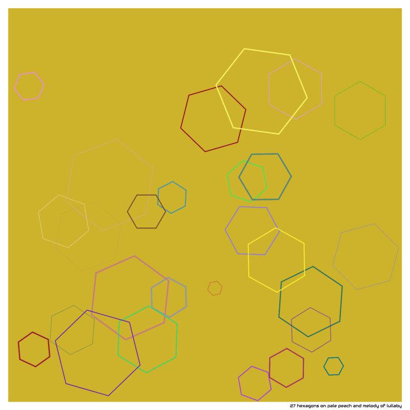 27 hexagons on pale peach and melody of lullaby