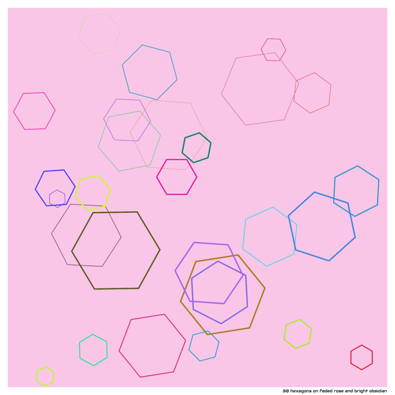 30 hexagons on faded rose and bright obsidian