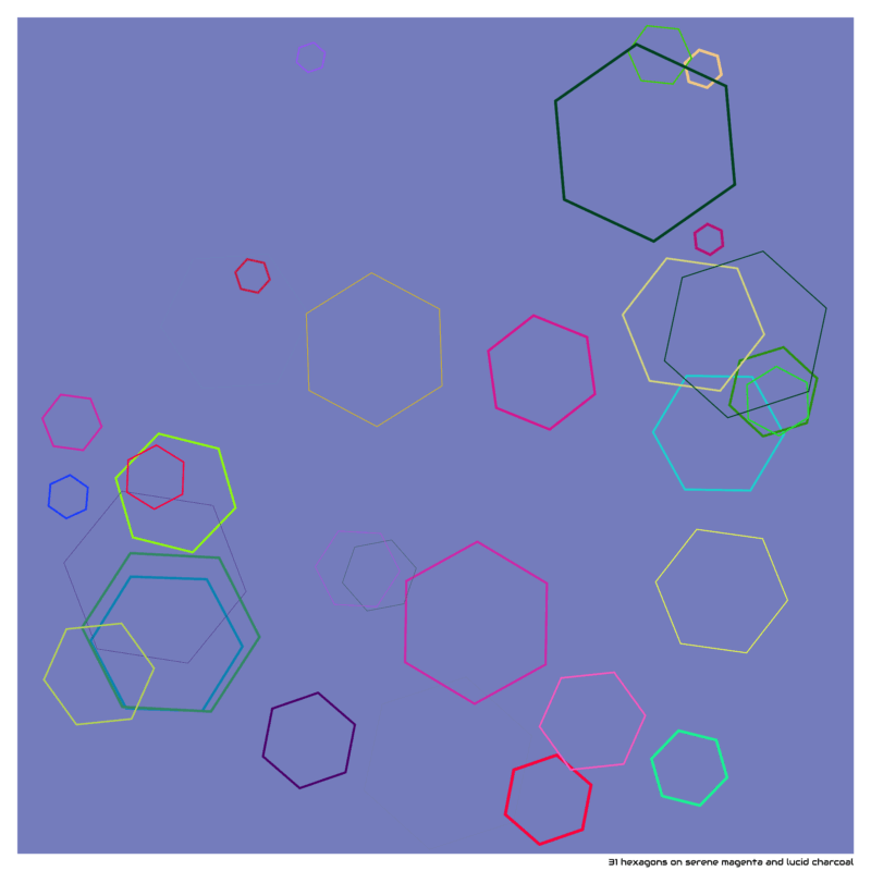 31 hexagons on serene magenta and lucid charcoal