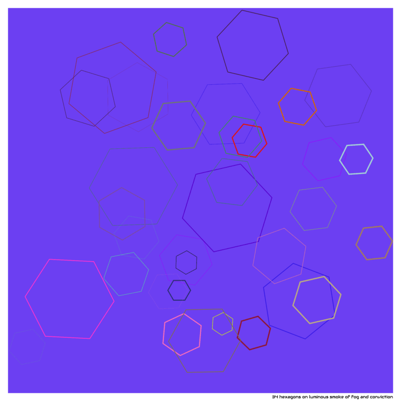 34 hexagons on luminous smoke of fog and conviction