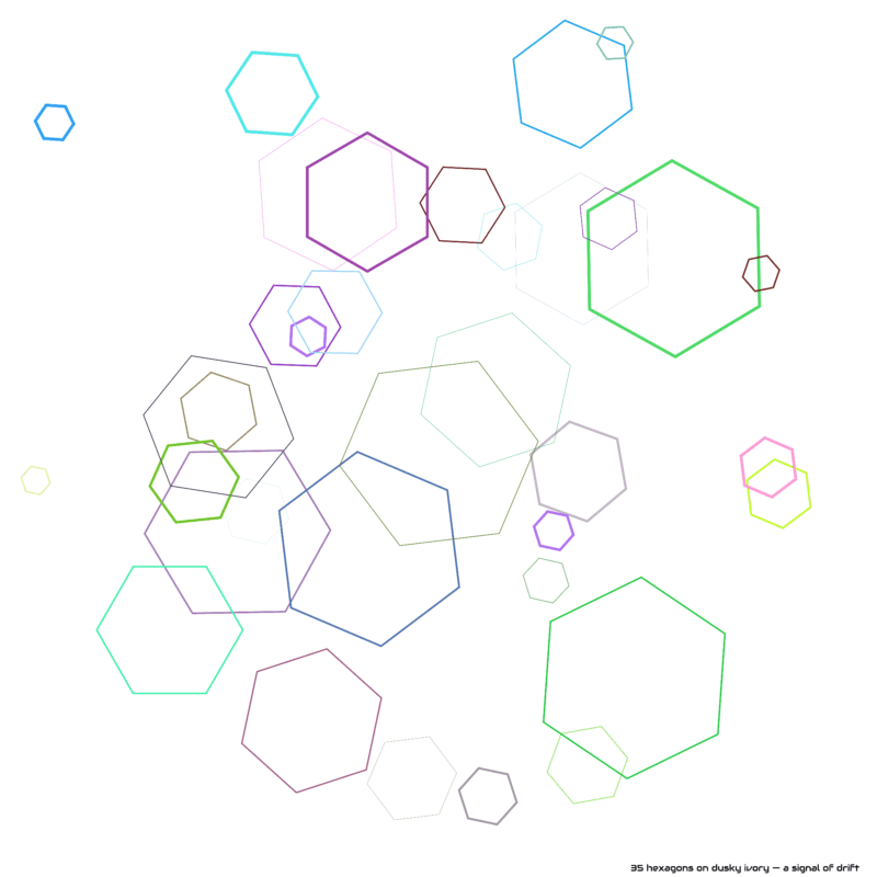 35 hexagons on dusky ivory — a signal of drift