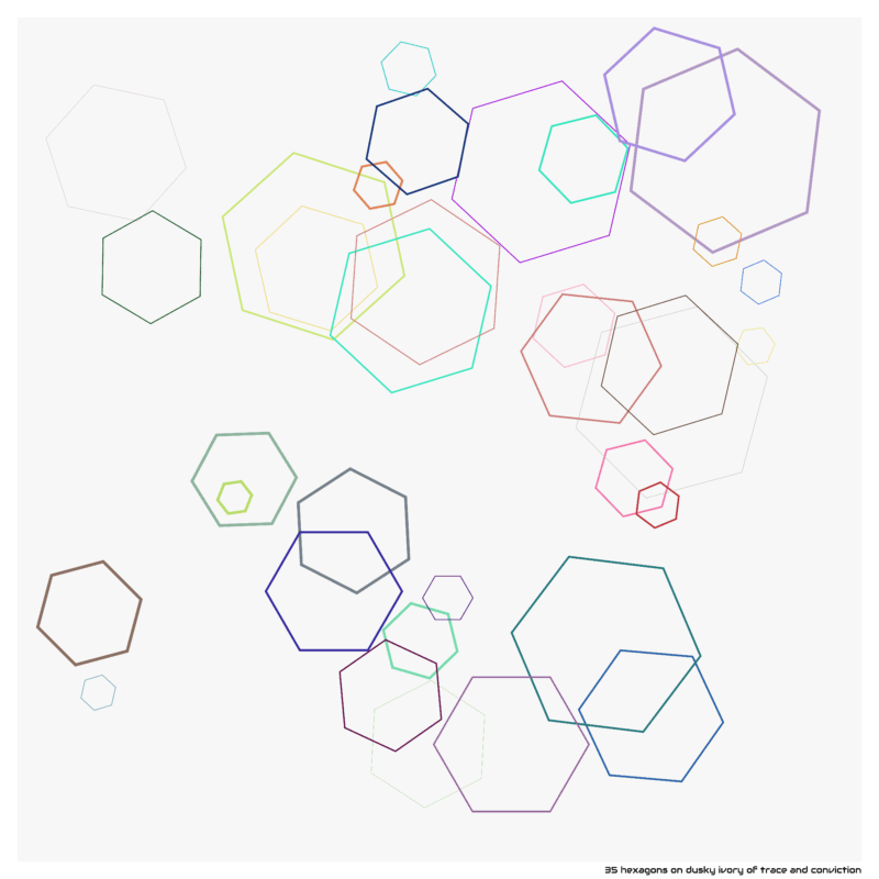 35 hexagons on dusky ivory of trace and conviction