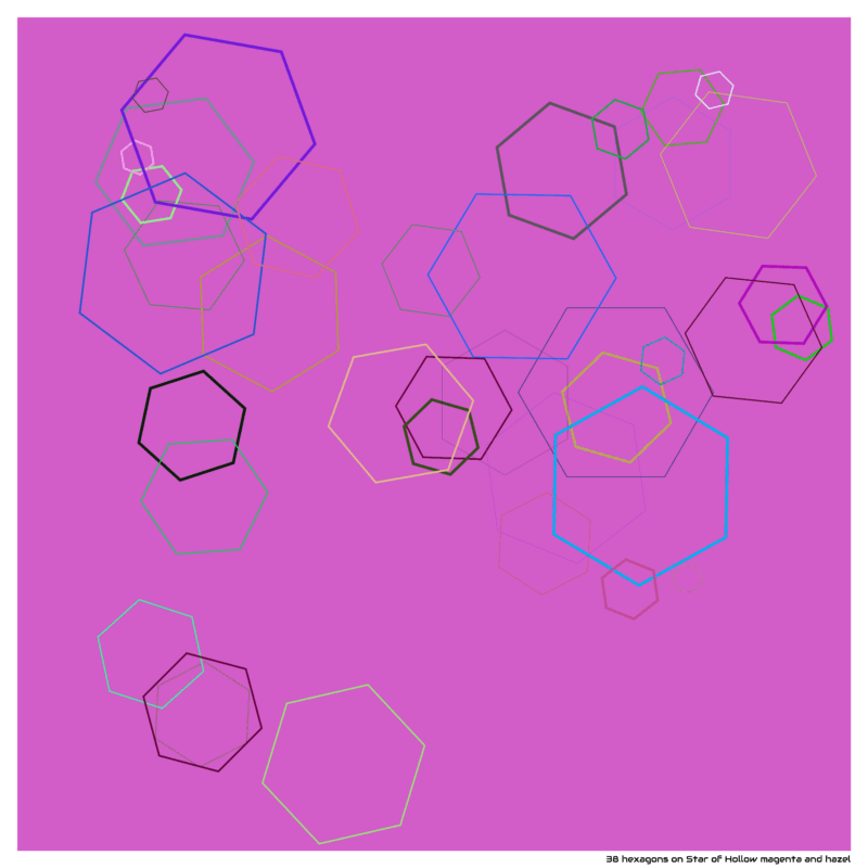 38 hexagons on Star of Hollow magenta and hazel
