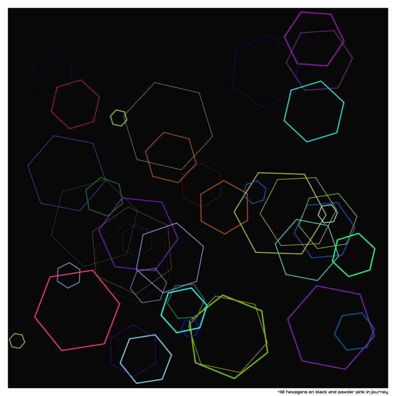 40 hexagons on black and powder pink in journey