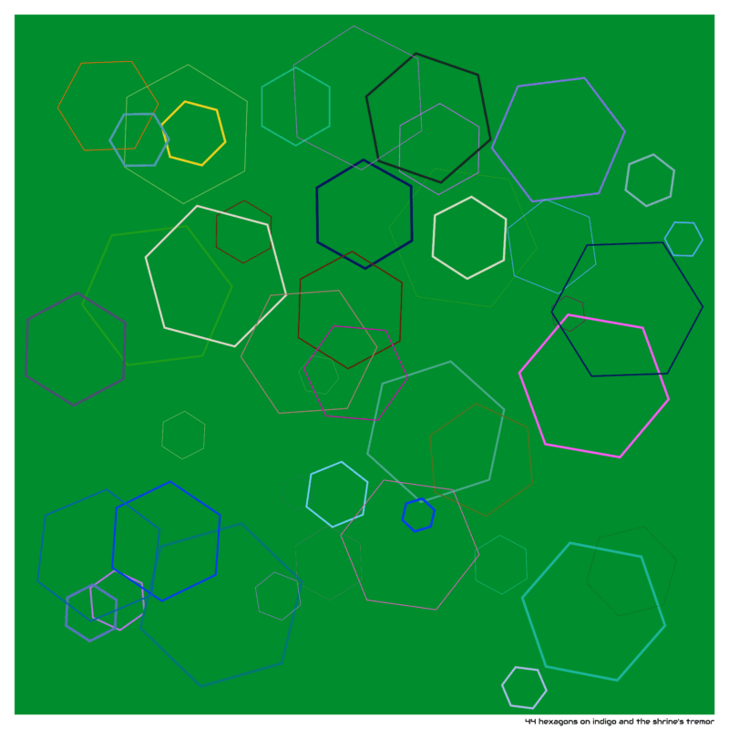 44 hexagons on indigo and the shrine’s tremor