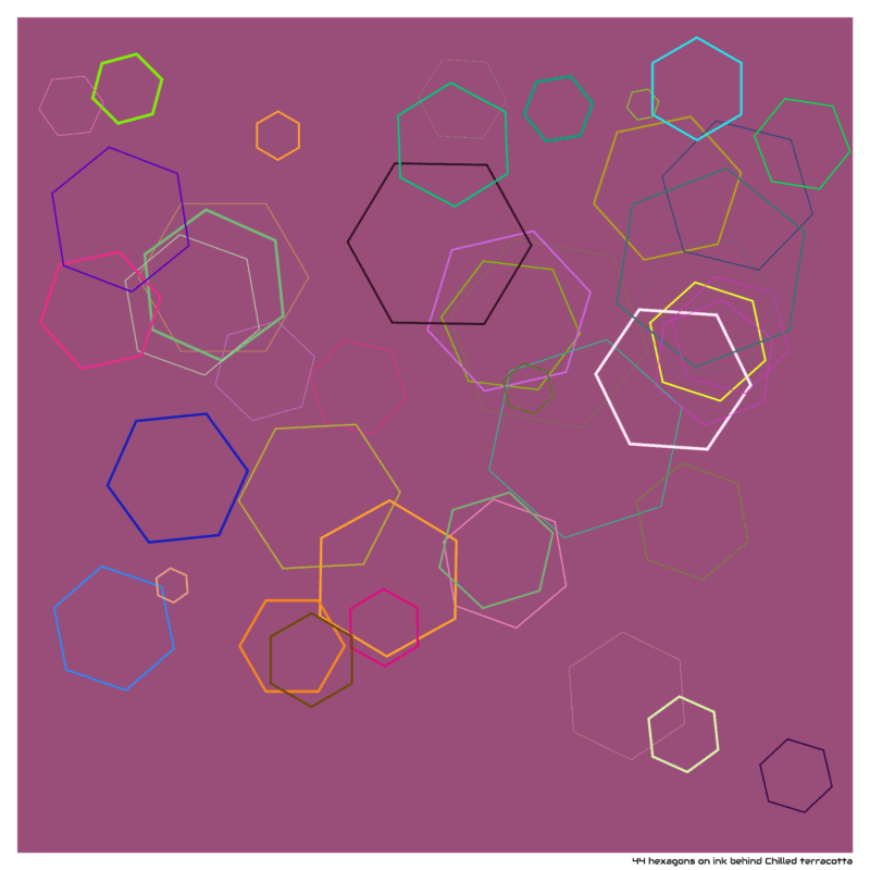 44 hexagons on ink behind Chilled terracotta