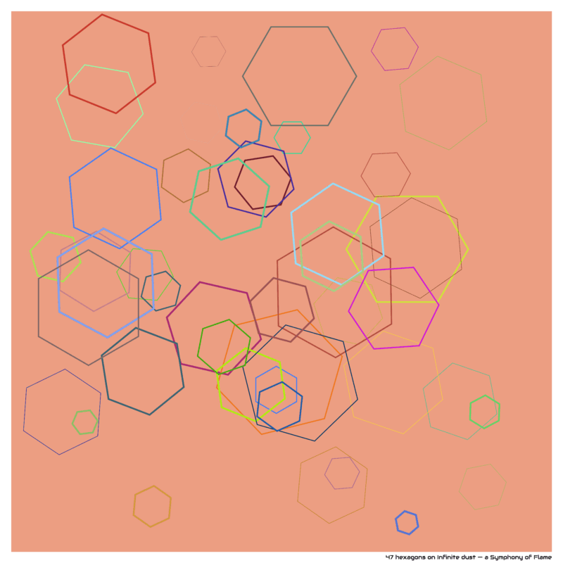 47 hexagons on Infinite dust — a Symphony of Flame