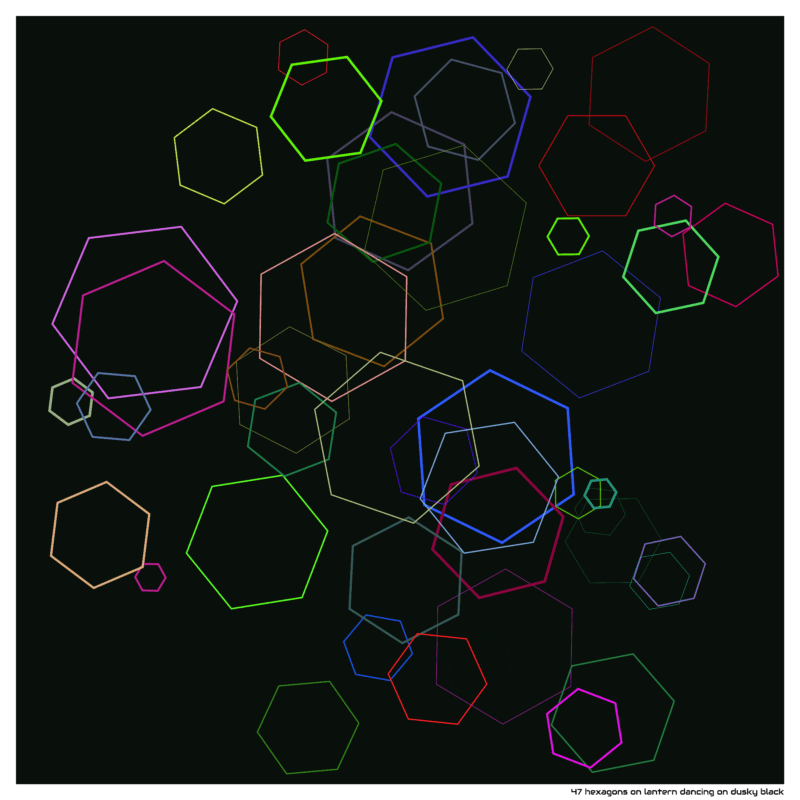 47 hexagons on lantern dancing on dusky black