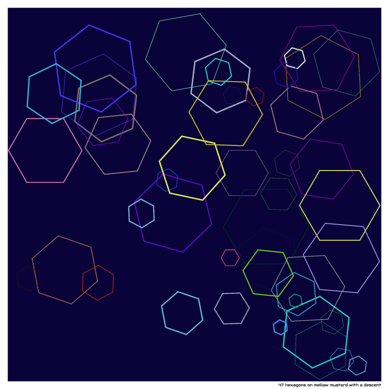47 hexagons on mellow mustard with a descent