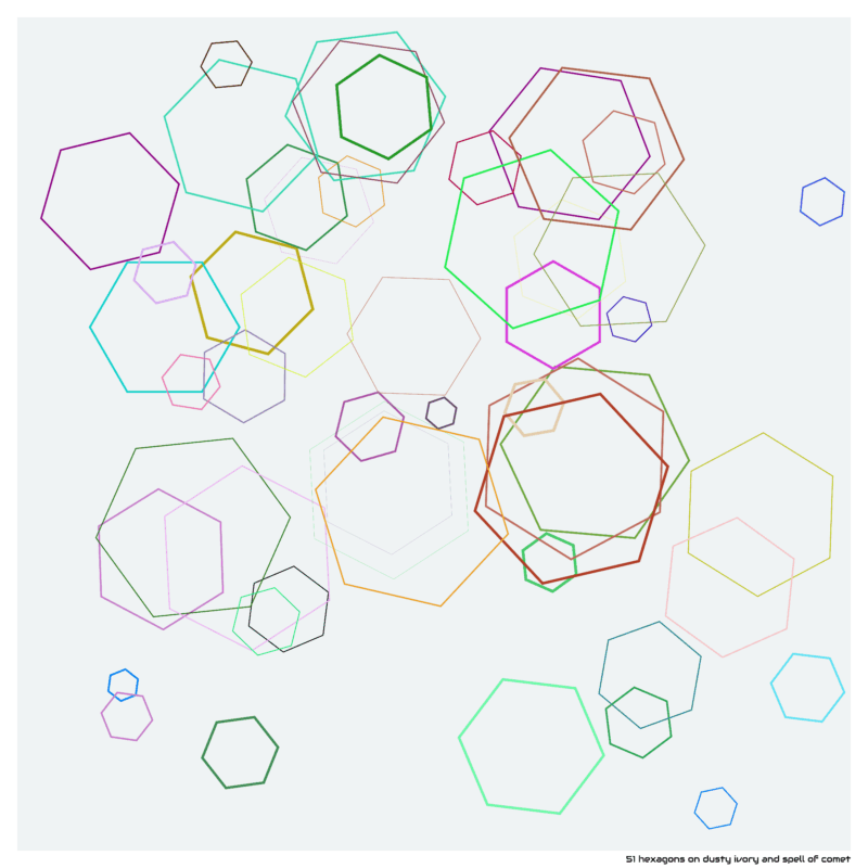 51 hexagons on dusty ivory and spell of comet