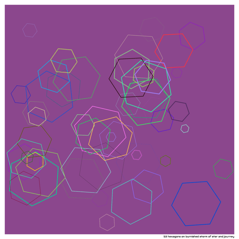53 hexagons on burnished storm of star and journey
