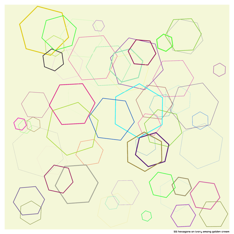 55 hexagons on ivory among golden cream
