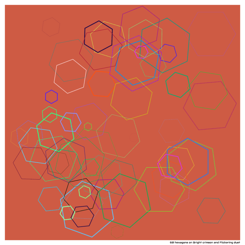 60 hexagons on Bright crimson and Flickering dust
