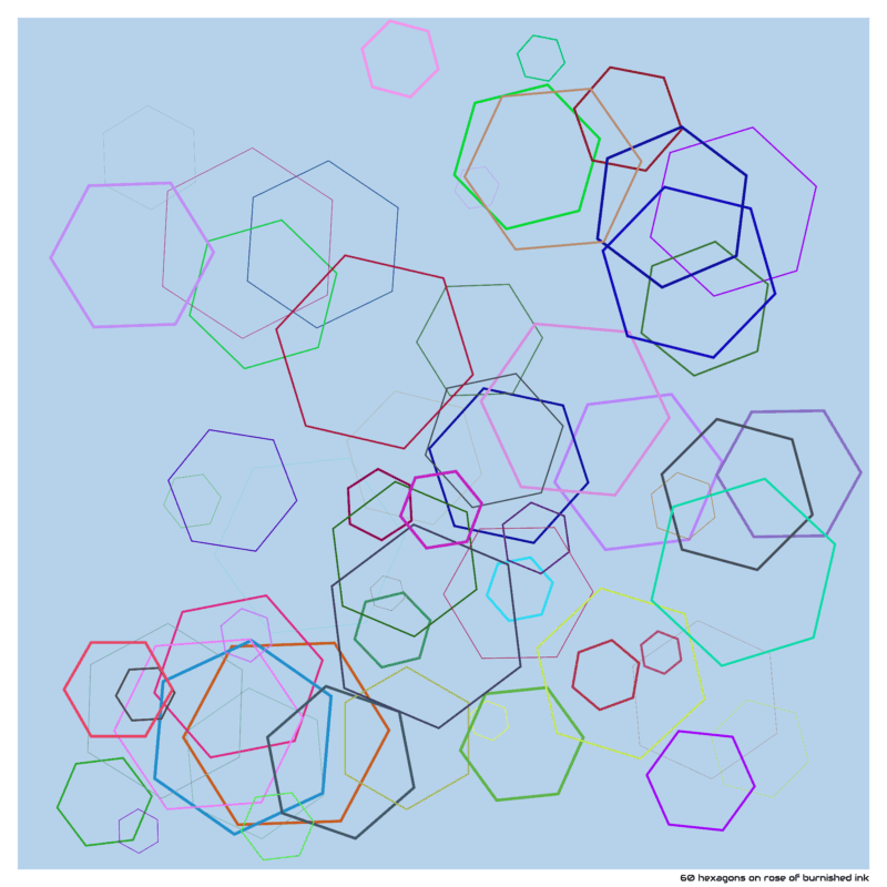 60 hexagons on rose of burnished ink