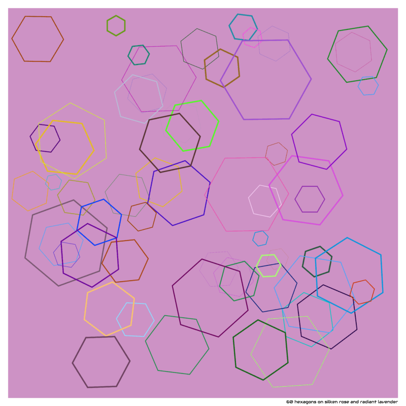 60 hexagons on silken rose and radiant lavender