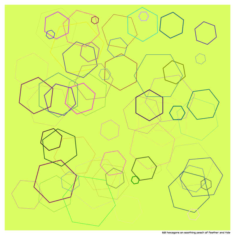60 hexagons on soothing peach of feather and tide