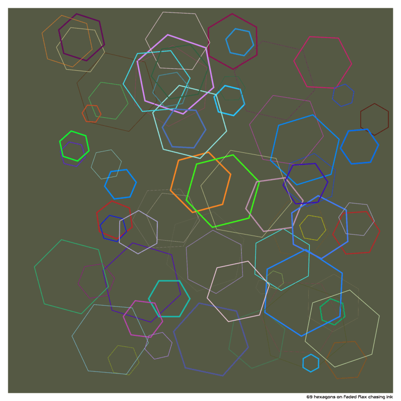 69 hexagons on faded flax chasing ink