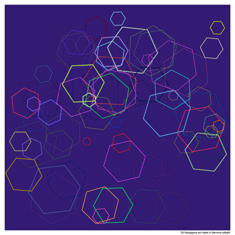 72 hexagons on haze in Serene cobalt