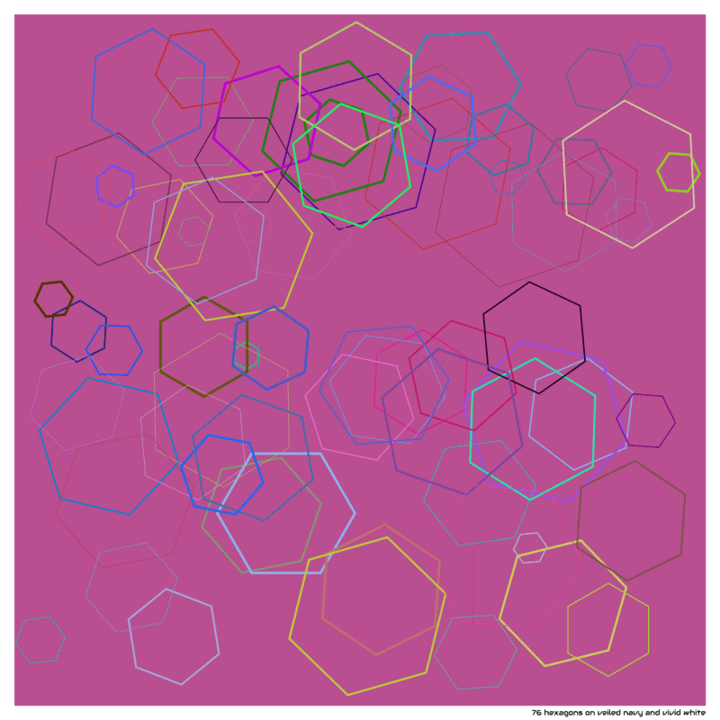 76 hexagons on veiled navy and vivid white