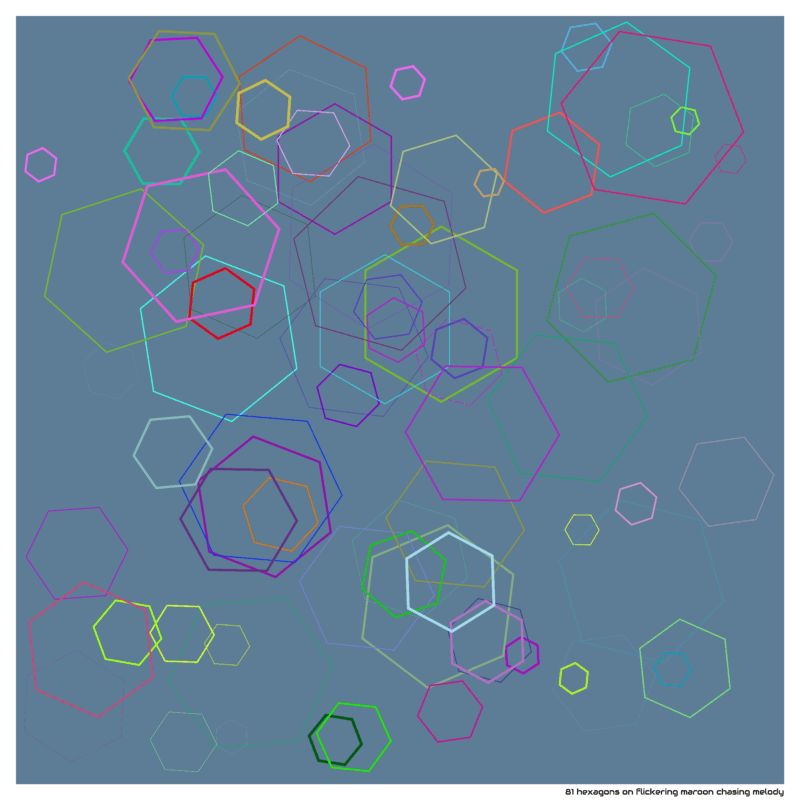 81 hexagons on flickering maroon chasing melody