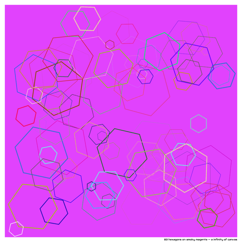 83 hexagons on smoky magenta — a infinity of canvas