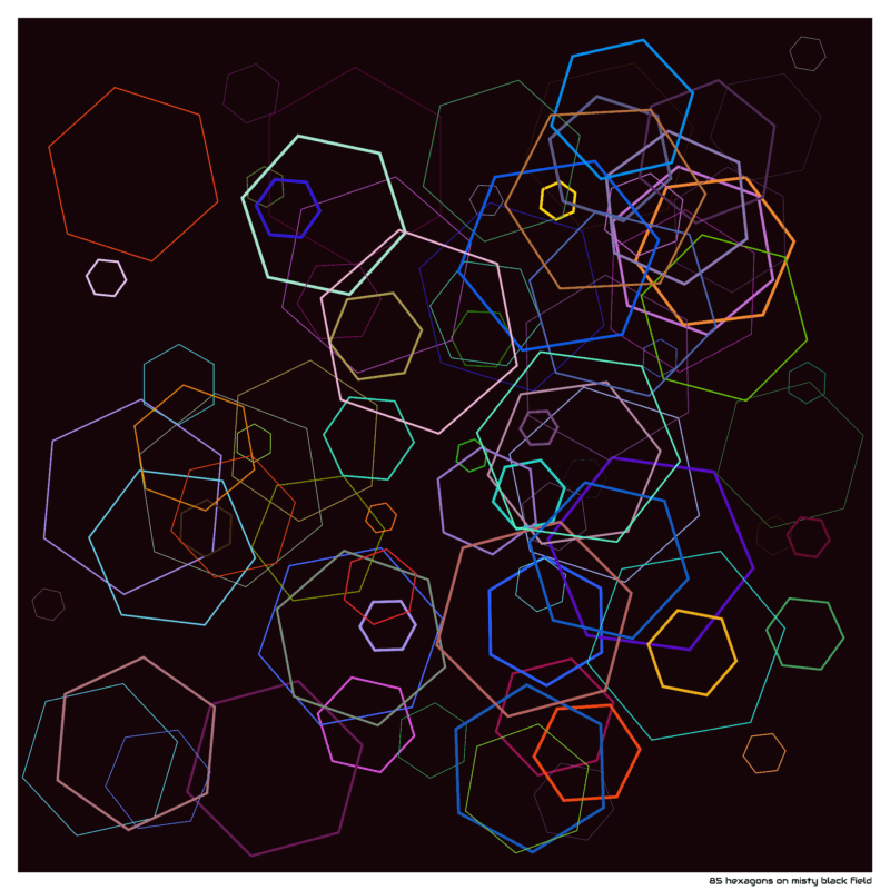 85 hexagons on misty black field