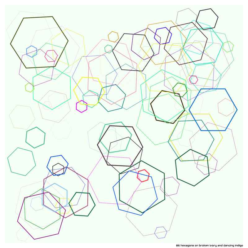 86 hexagons on broken ivory and dancing indigo