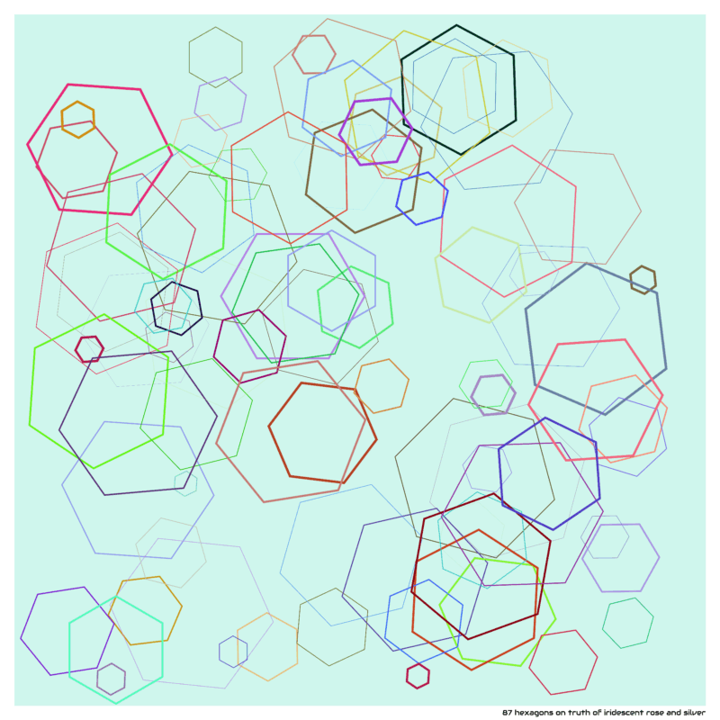 87 hexagons on truth of iridescent rose and silver