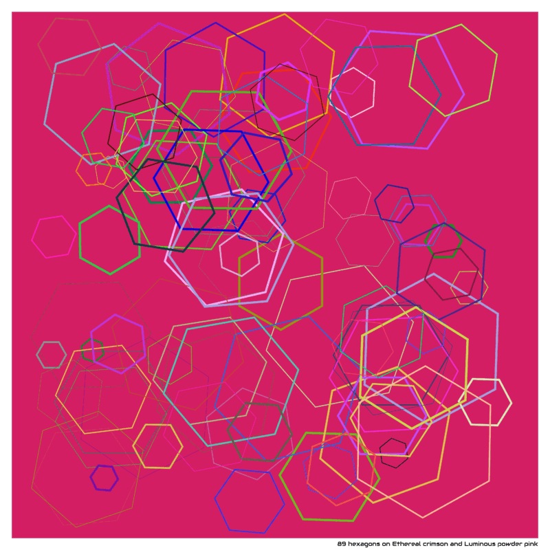 89 hexagons on Ethereal crimson and Luminous powder pink