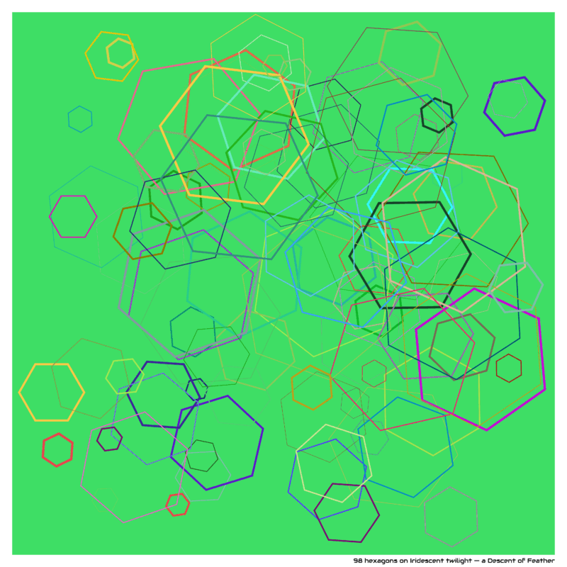 98 hexagons on Iridescent twilight — a Descent of Feather