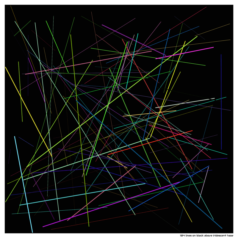104 lines on black above iridescent haze