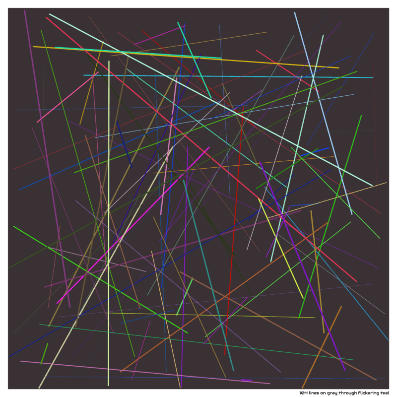 104 lines on gray through flickering teal