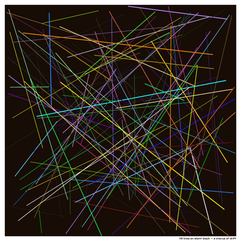 119 lines on silent black — a chorus of drift