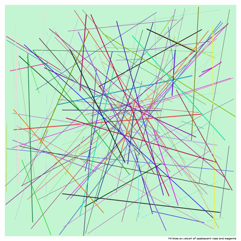 141 lines on velvet of opalescent rose and magenta