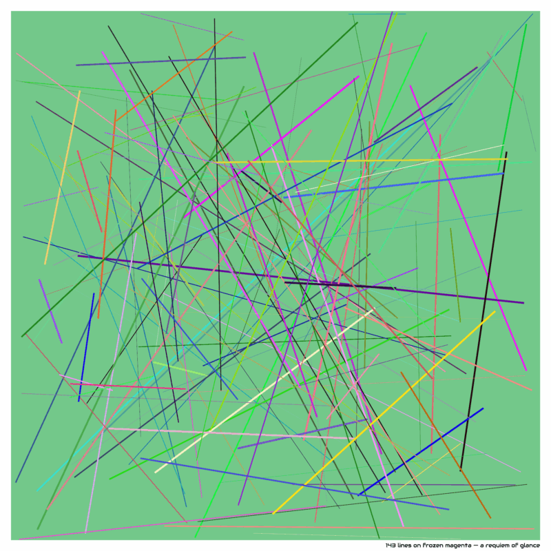 143 lines on frozen magenta — a requiem of glance