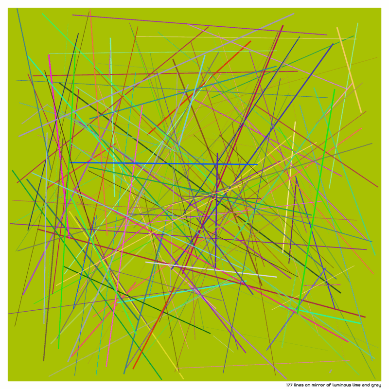 177 lines on mirror of luminous lime and gray