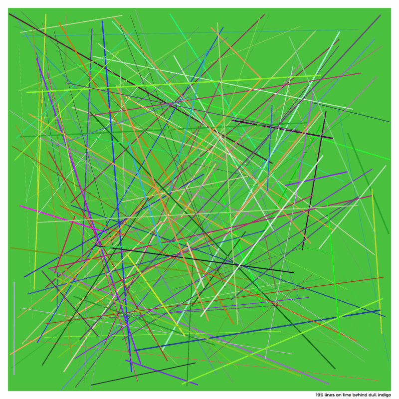 195 lines on lime behind dull indigo