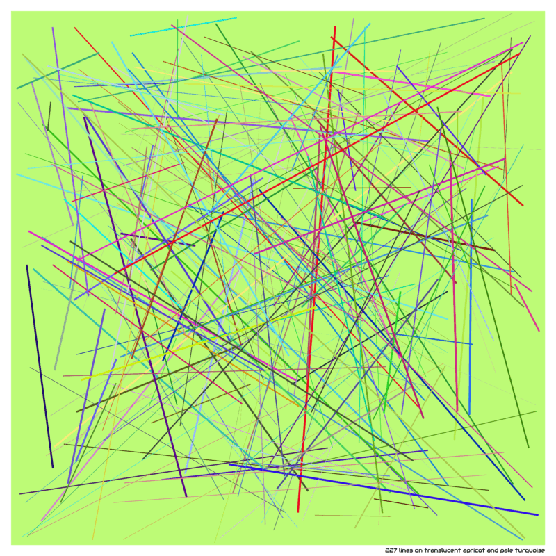227 lines on translucent apricot and pale turquoise