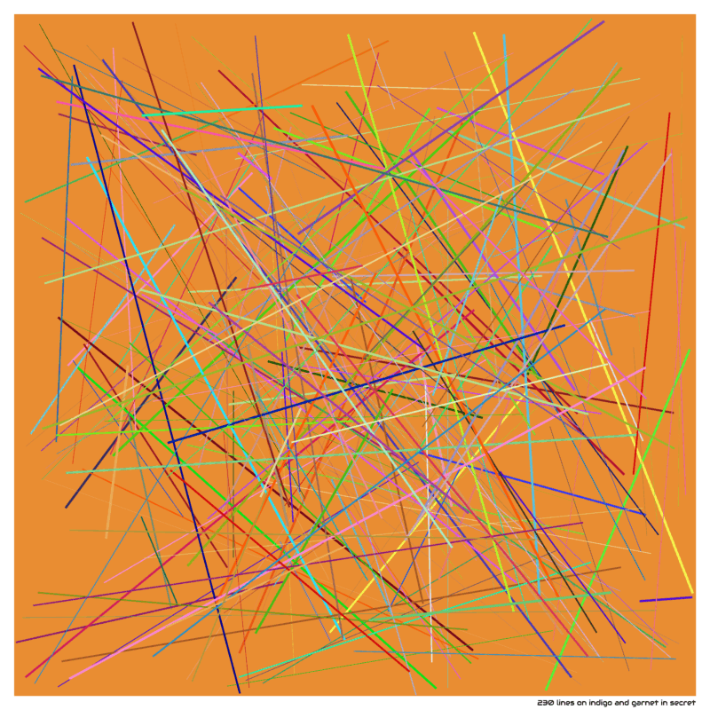 230 lines on indigo and garnet in secret
