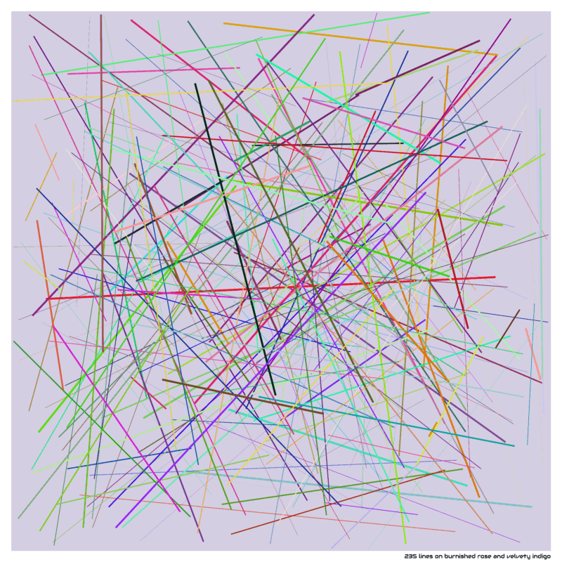 235 lines on burnished rose and velvety indigo