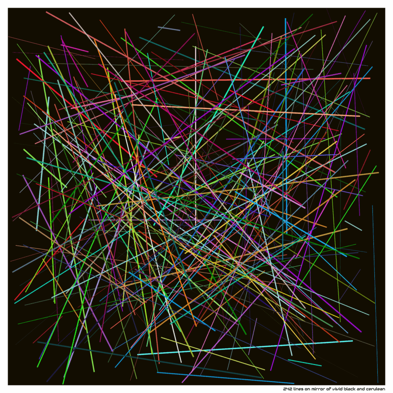 242 lines on mirror of vivid black and cerulean