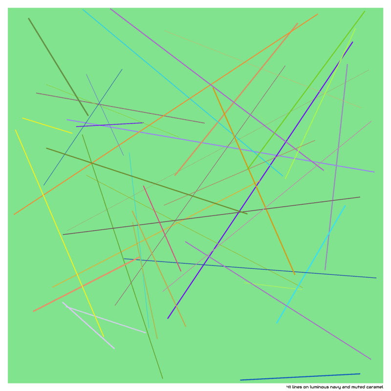 41 lines on luminous navy and muted caramel