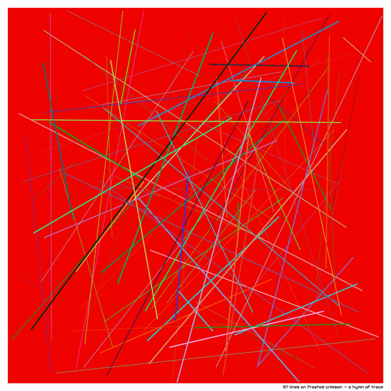 97 lines on frosted crimson — a hymn of trace