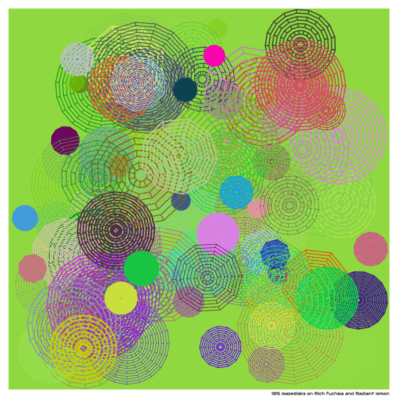 105 mazedisks on Rich fuchsia and Radiant lemon