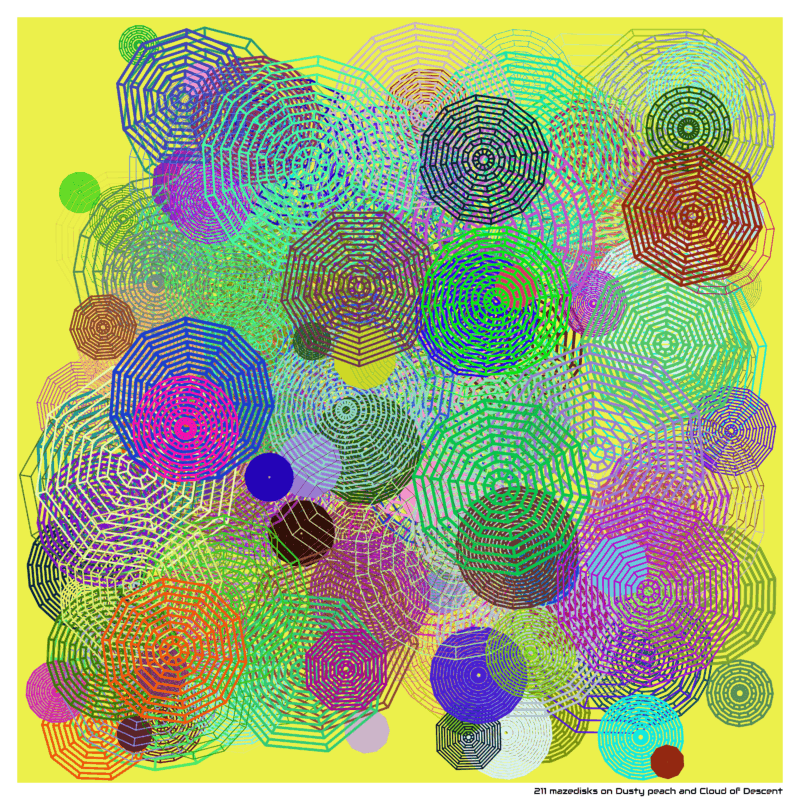 211 mazedisks on Dusty peach and Cloud of Descent