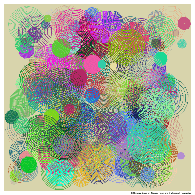 228 mazedisks on Smoky rose and Iridescent turquoise