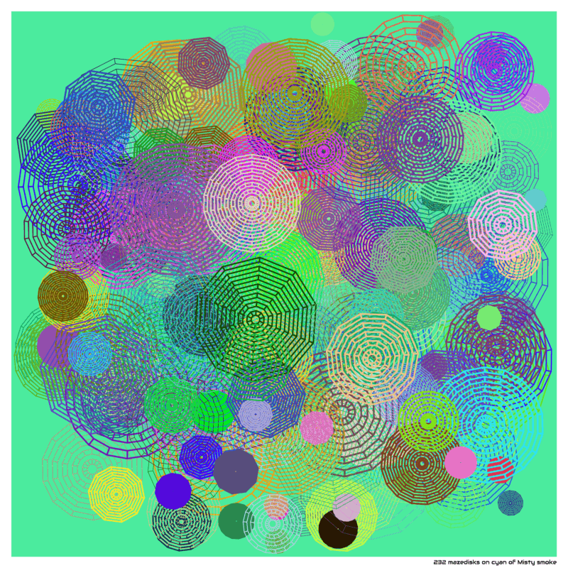 232 mazedisks on cyan of Misty smoke