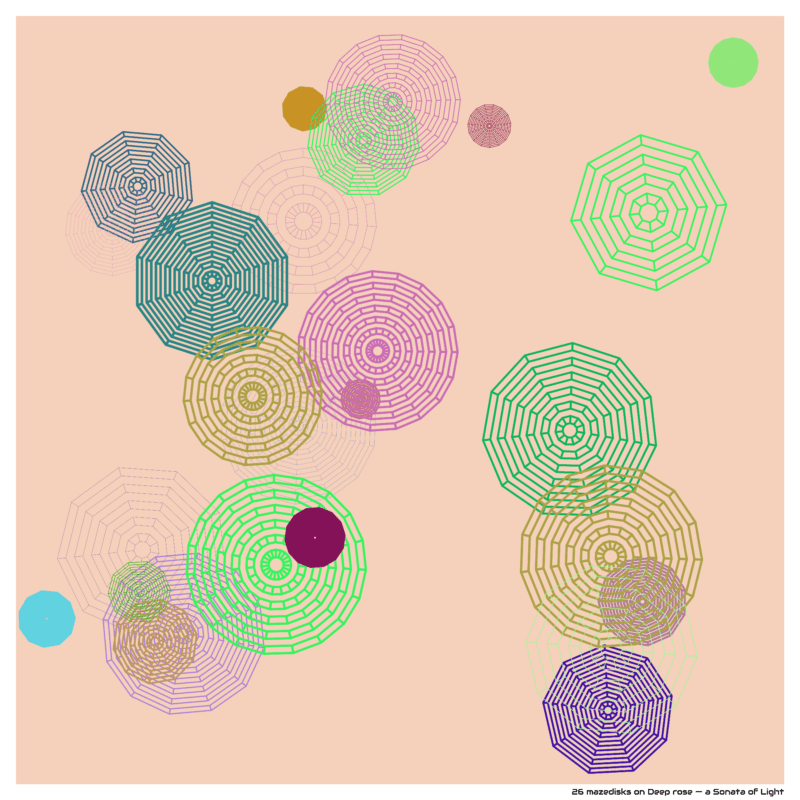 26 mazedisks on Deep rose — a Sonata of Light