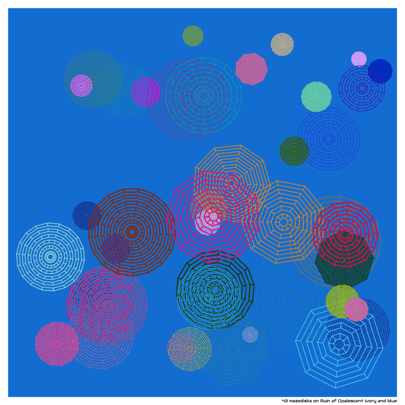 43 mazedisks on Ruin of Opalescent ivory and blue