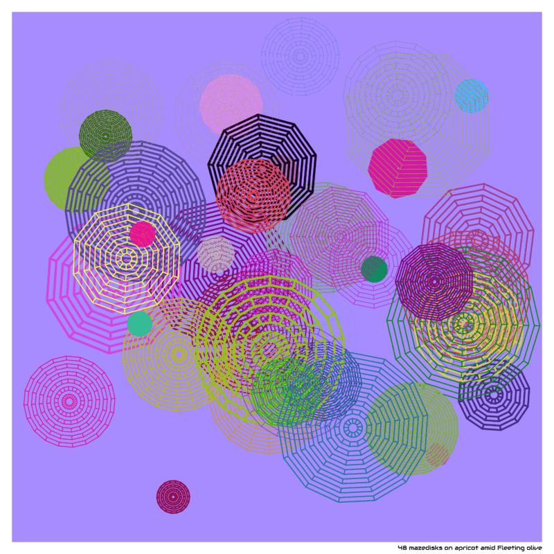 48 mazedisks on apricot amid Fleeting olive